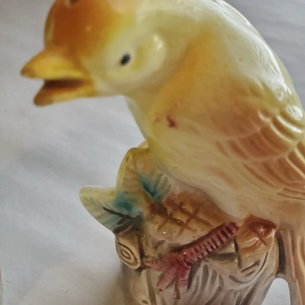 Vintage 1960s birds salt and pepper shakers. Green yellow